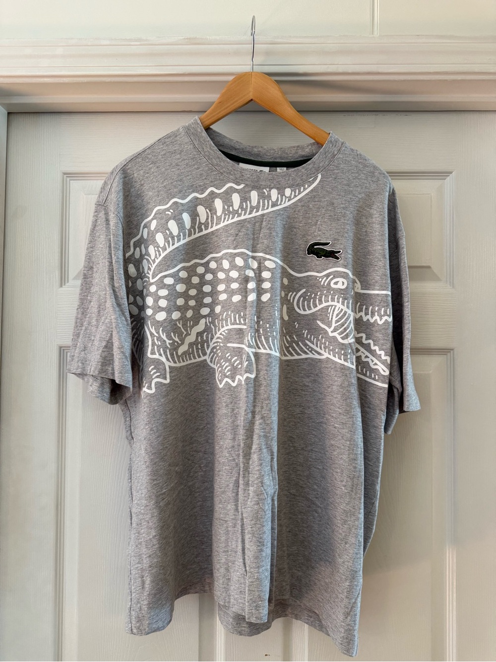 Lacoste Grey Tee with Green Trim and Crocodile Logo